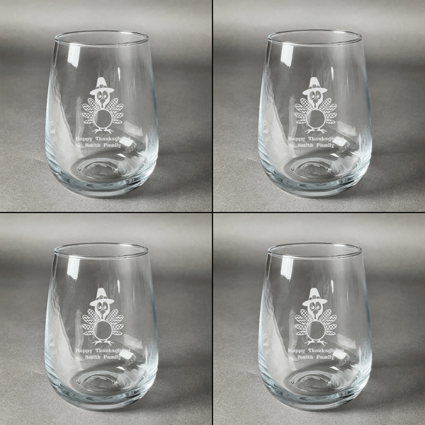 Happy Thanksgiving Set of Four Personalized Stemless Wineglasses (Approval)