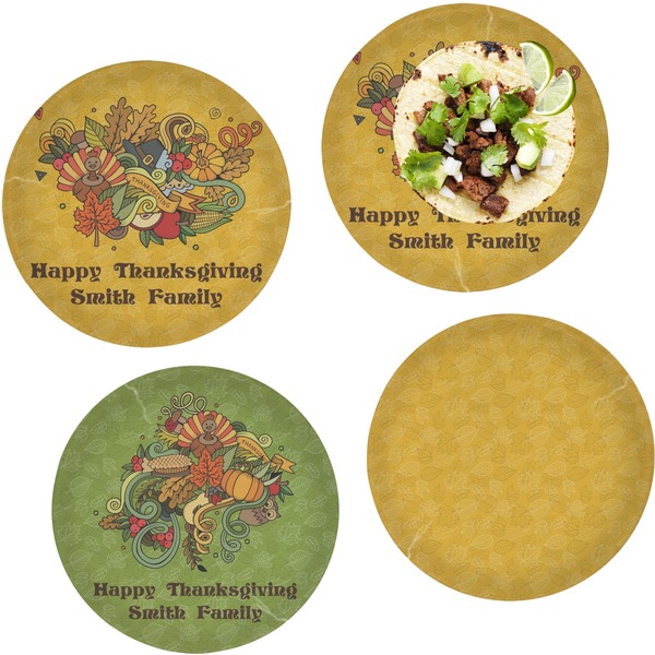 Custom Happy Thanksgiving Set of 4 Glass Lunch / Dinner Plate 10" (Personalized)
