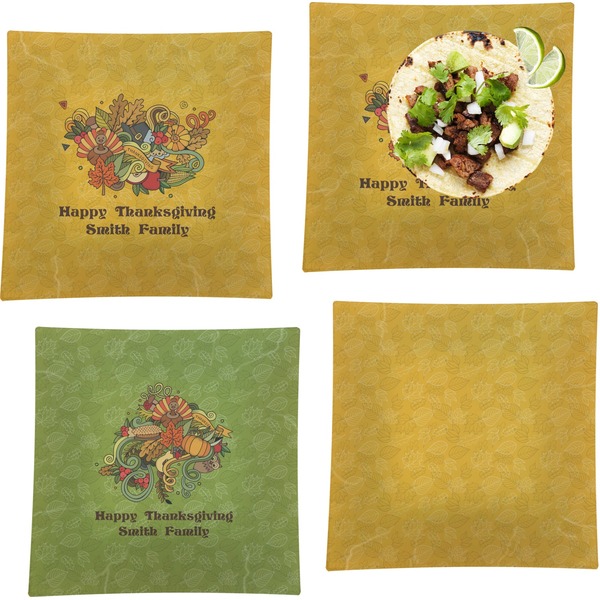 Custom Happy Thanksgiving Set of 4 Glass Square Lunch / Dinner Plate 9.5" (Personalized)