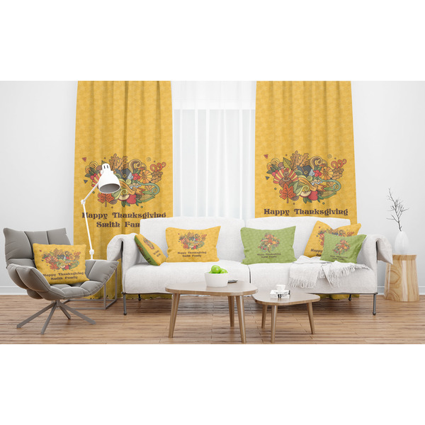Happy Thanksgiving Sheer and Custom Curtains in Room with Matching Pillows