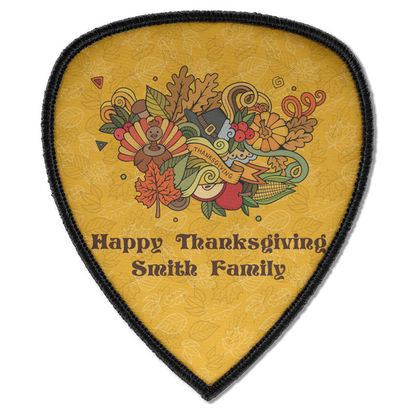 Custom Happy Thanksgiving Iron on Shield Patch A w/ Name or Text