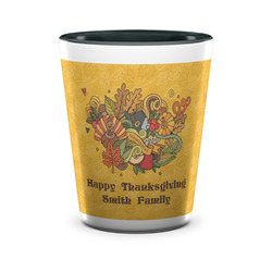Happy Thanksgiving Ceramic Shot Glass - 1.5 oz - Two Tone - Set of 4 (Personalized)