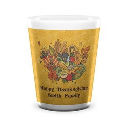 Happy Thanksgiving Ceramic Shot Glass - 1.5 oz - White - Set of 4 (Personalized)