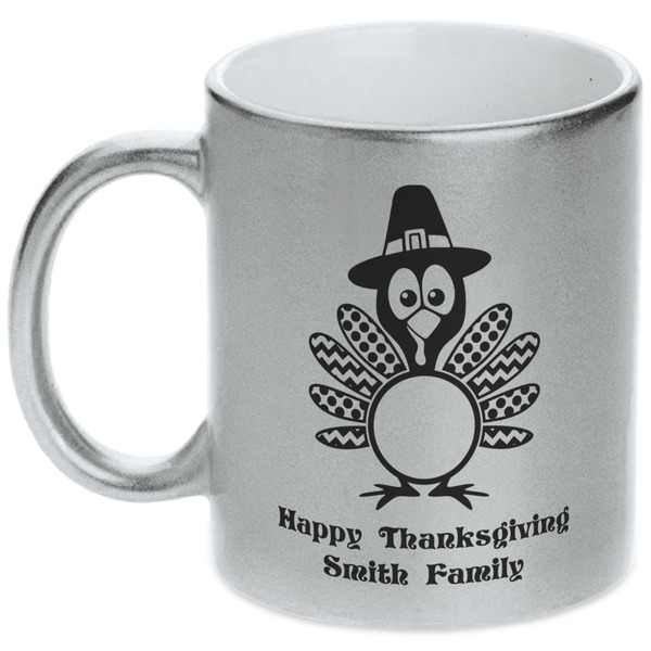 Custom Happy Thanksgiving Metallic Silver Mug (Personalized)