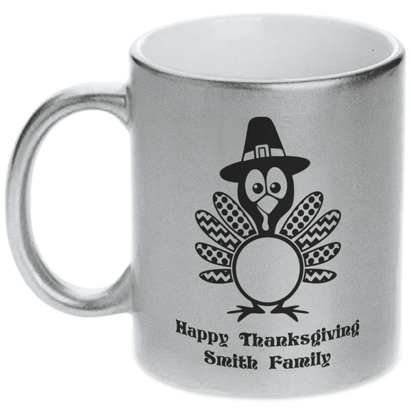 Custom Happy Thanksgiving Metallic Silver Mug (Personalized)