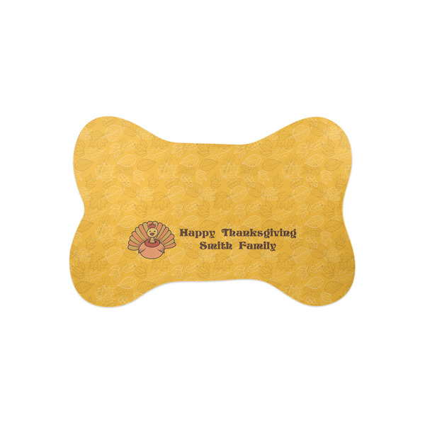 Custom Happy Thanksgiving Bone Shaped Dog Food Mat (Small) (Personalized)