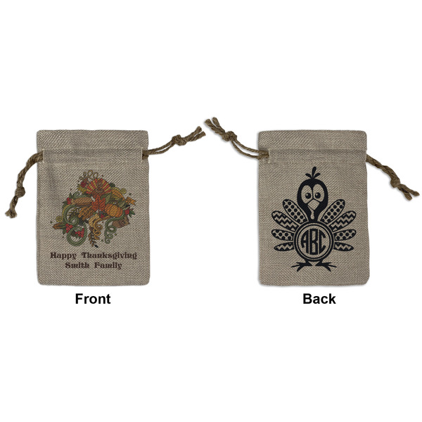 Custom Happy Thanksgiving Small Burlap Gift Bag - Front & Back (Personalized)
