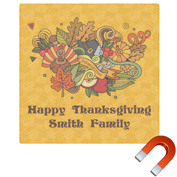 Custom Happy Thanksgiving Square Car Magnet - 6" (Personalized)