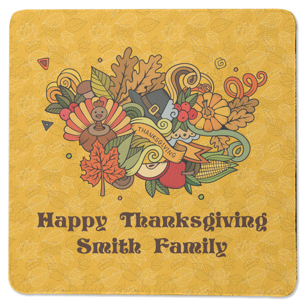 Custom Happy Thanksgiving Square Rubber Backed Coaster (Personalized)