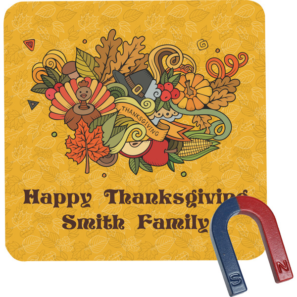 Custom Happy Thanksgiving Square Fridge Magnet (Personalized)