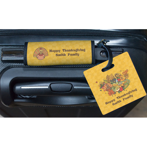 Happy Thanksgiving Square Luggage Tag & Handle Wrap - In Context