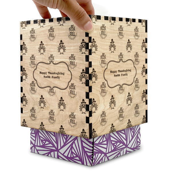 Happy Thanksgiving Square Tissue Box Covers - Wood - with box