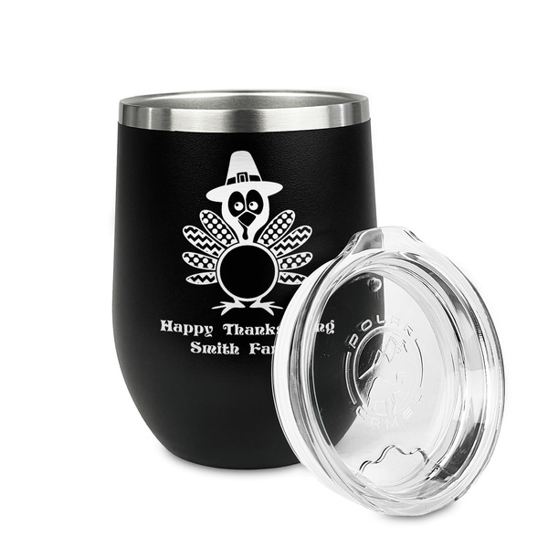 Happy Thanksgiving Stainless Wine Tumblers - Black - Double Sided - Alt View