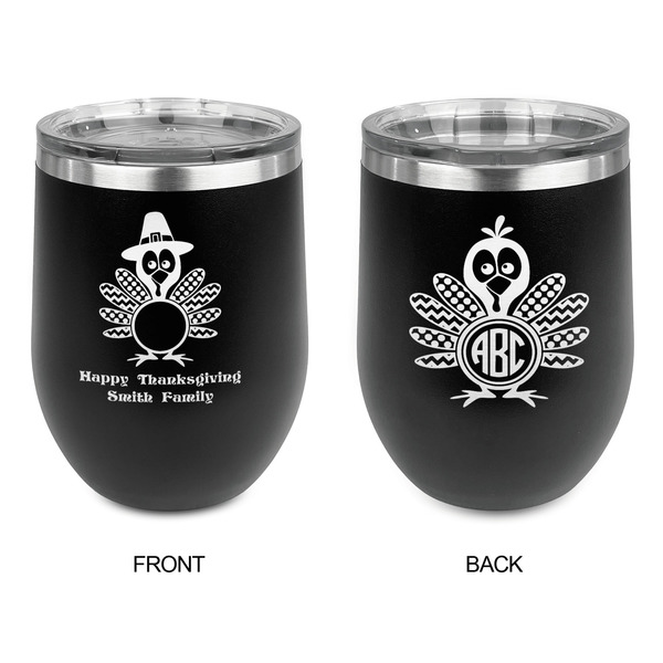 Happy Thanksgiving Stainless Wine Tumblers - Black - Double Sided - Approval
