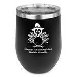 Happy Thanksgiving Stemless Stainless Steel Wine Tumbler - Black - Double Sided (Personalized)