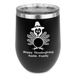 Happy Thanksgiving Stemless Stainless Steel Wine Tumbler - Black - Single Sided (Personalized)