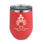Happy Thanksgiving Stemless Stainless Steel Wine Tumbler - Coral - Double Sided (Personalized)