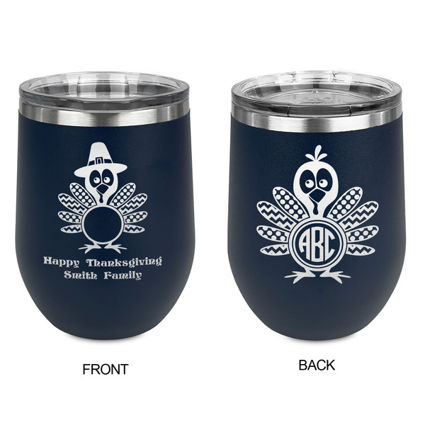 Happy Thanksgiving Stainless Wine Tumblers - Navy - Double Sided - Approval