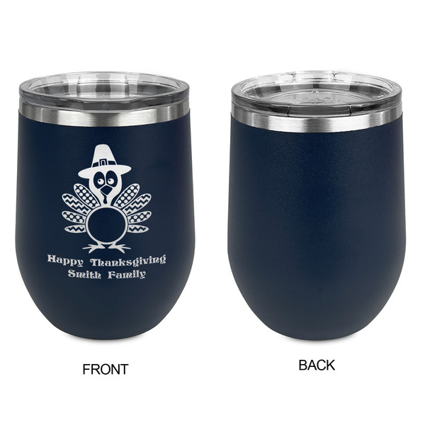 Happy Thanksgiving Stainless Wine Tumblers - Navy - Single Sided - Approval