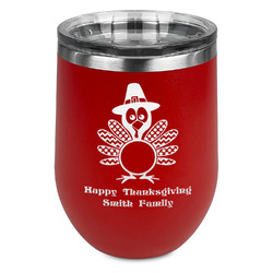Happy Thanksgiving Stemless Stainless Steel Wine Tumbler - Red - Double Sided (Personalized)