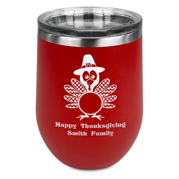 Custom Happy Thanksgiving Stemless Stainless Steel Wine Tumbler - Red - Double Sided (Personalized)