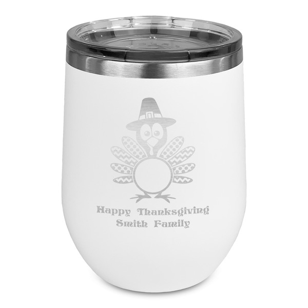 Custom Happy Thanksgiving Stemless Stainless Steel Wine Tumbler - White - Double Sided (Personalized)