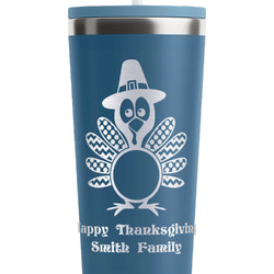 Happy Thanksgiving RTIC Everyday Tumbler with Straw - 28oz - Steel Blue - Double-Sided (Personalized)