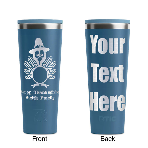 Happy Thanksgiving Steel Blue RTIC Everyday Tumbler - 28 oz. - Front and Back