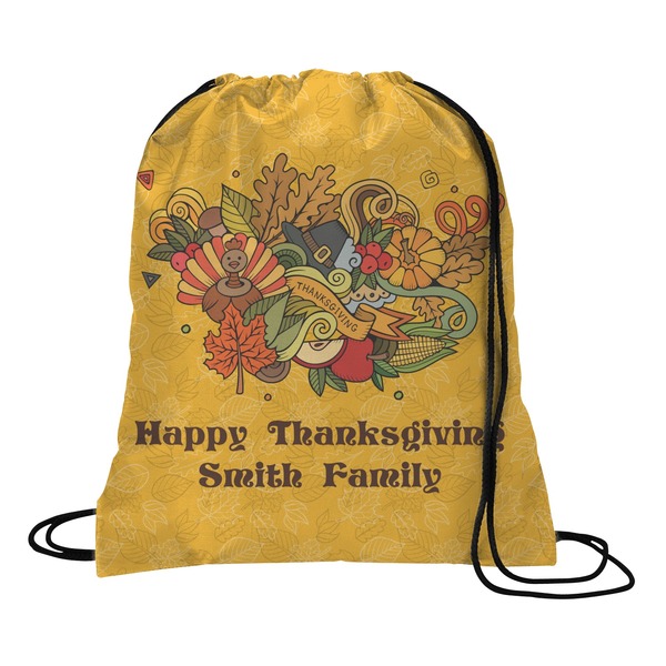 Custom Happy Thanksgiving Drawstring Backpack - Large (Personalized)