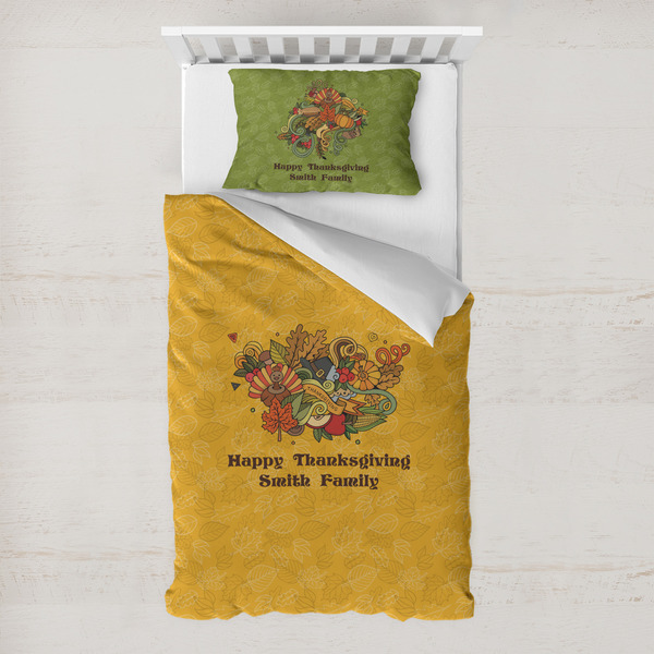 Custom Happy Thanksgiving Toddler Bedding Set - With Pillowcase (Personalized)