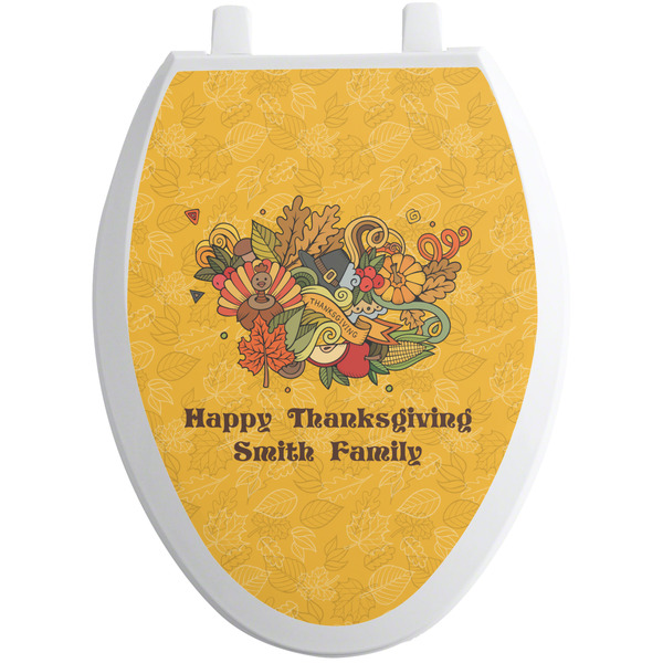 Custom Happy Thanksgiving Toilet Seat Decal - Elongated (Personalized)