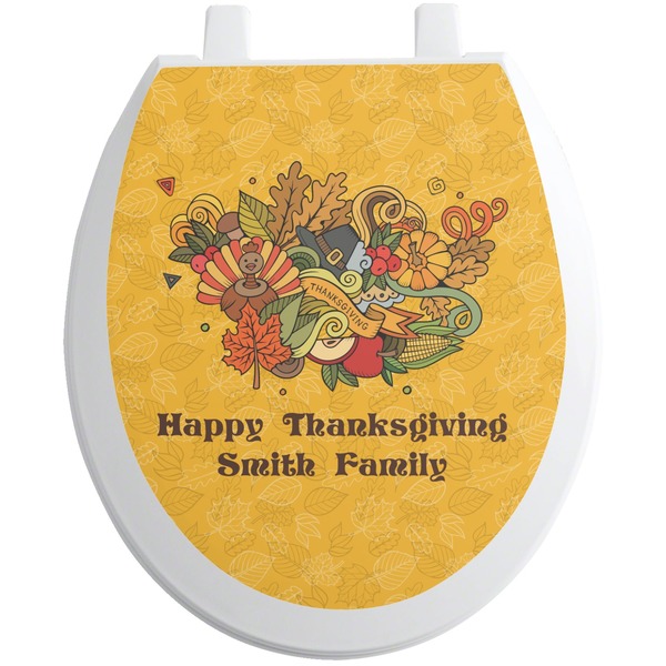 Custom Happy Thanksgiving Toilet Seat Decal - Round (Personalized)