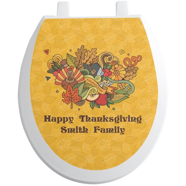 Custom Happy Thanksgiving Toilet Seat Decal - Round (Personalized)