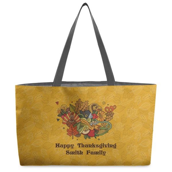 Custom Happy Thanksgiving Beach Totes Bag - w/ Black Handles (Personalized)