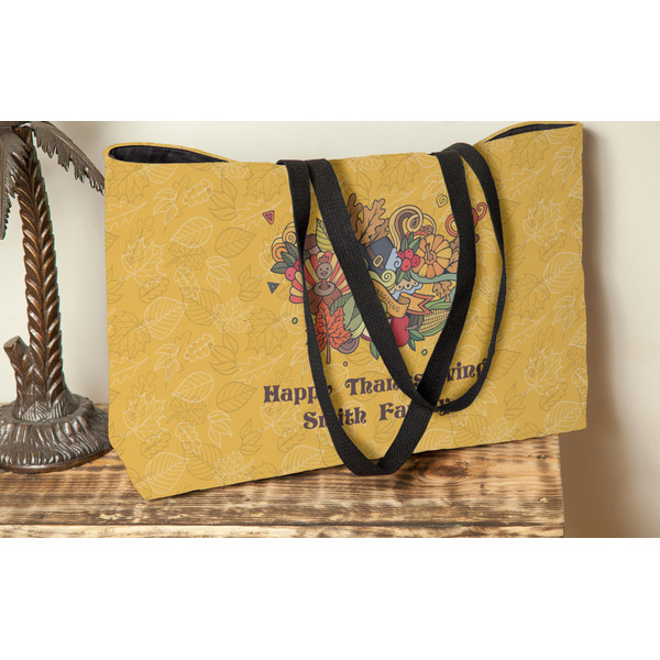Happy Thanksgiving Tote w/Black Handles - Lifestyle View