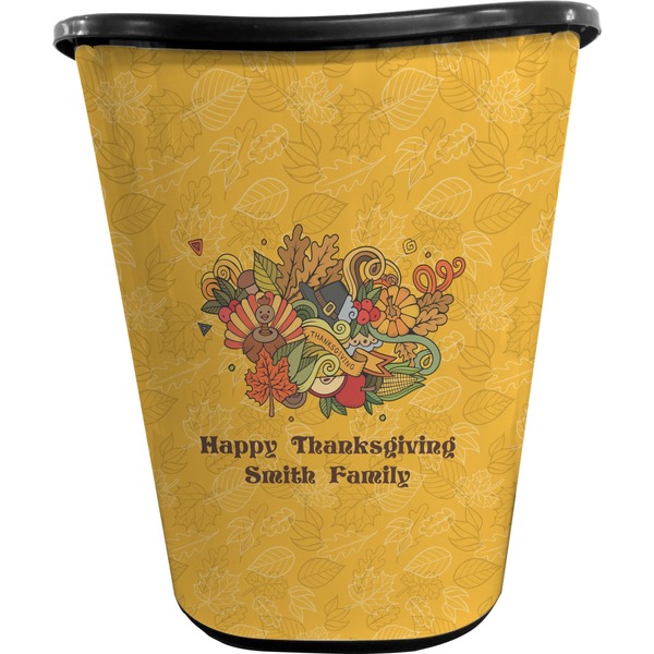 Custom Happy Thanksgiving Waste Basket - Double Sided (Black) (Personalized)