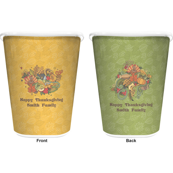 Happy Thanksgiving Trash Can White - Front and Back - Apvl
