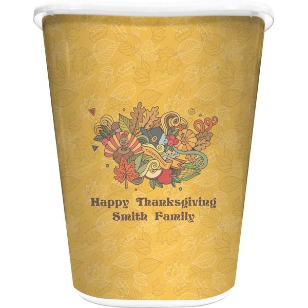 Custom Happy Thanksgiving Waste Basket - Double Sided (White) (Personalized)