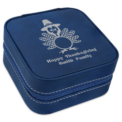 Happy Thanksgiving Travel Jewelry Box - Navy Blue Leather (Personalized)