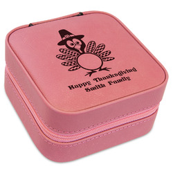 Happy Thanksgiving Travel Jewelry Boxes - Pink Leather (Personalized)