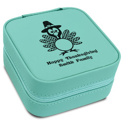 Happy Thanksgiving Travel Jewelry Box - Teal Leather (Personalized)