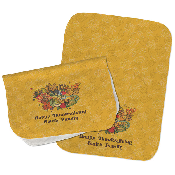 Happy Thanksgiving Two Rectangle Burp Cloths - Open & Folded