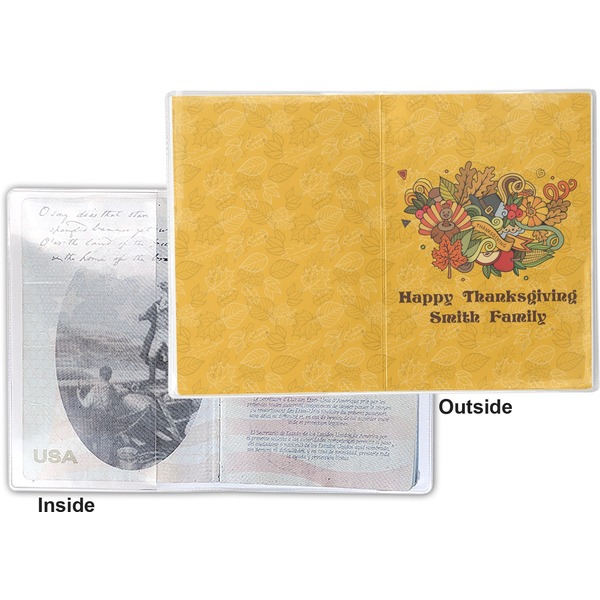 Happy Thanksgiving Vinyl Passport Holder - Flat Front and Back