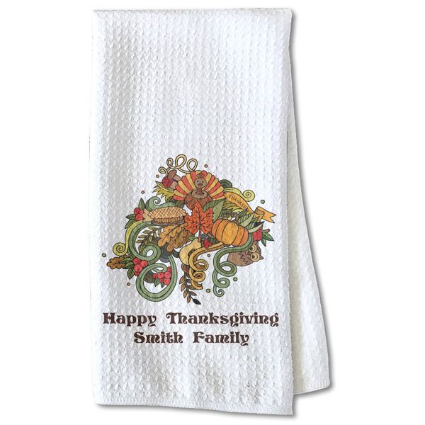 Custom Happy Thanksgiving Kitchen Towel - Waffle Weave - Partial Print (Personalized)