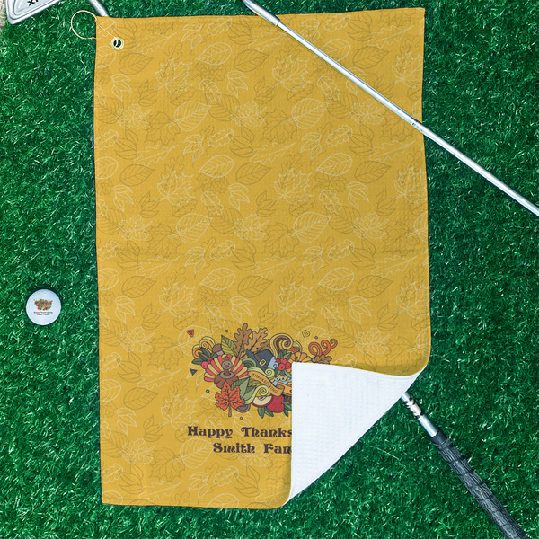 Happy Thanksgiving Waffle Weave Golf Towel - In Context
