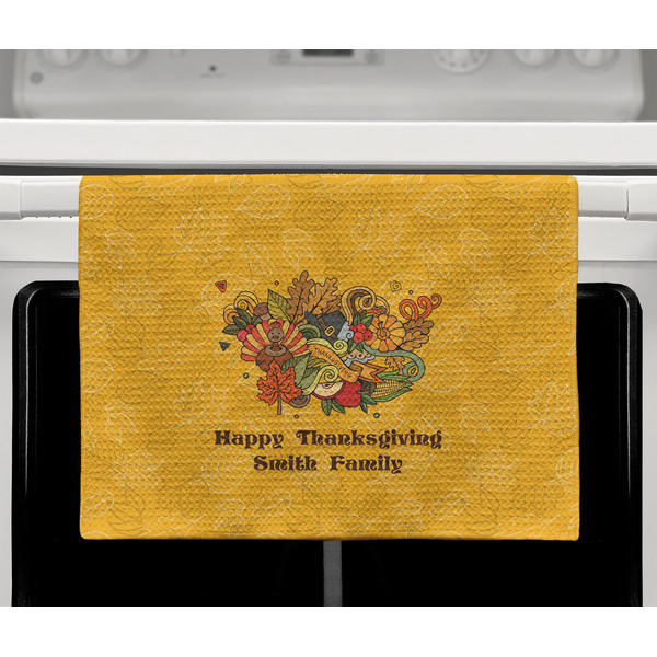 Happy Thanksgiving Waffle Weave Towel - Full Color Print - Lifestyle2 Image