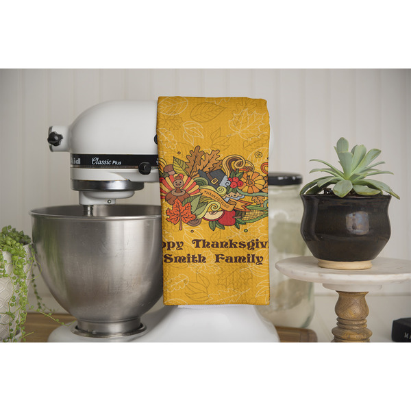 Happy Thanksgiving Waffle Weave Towel - Full Color Print - Lifestyle Image