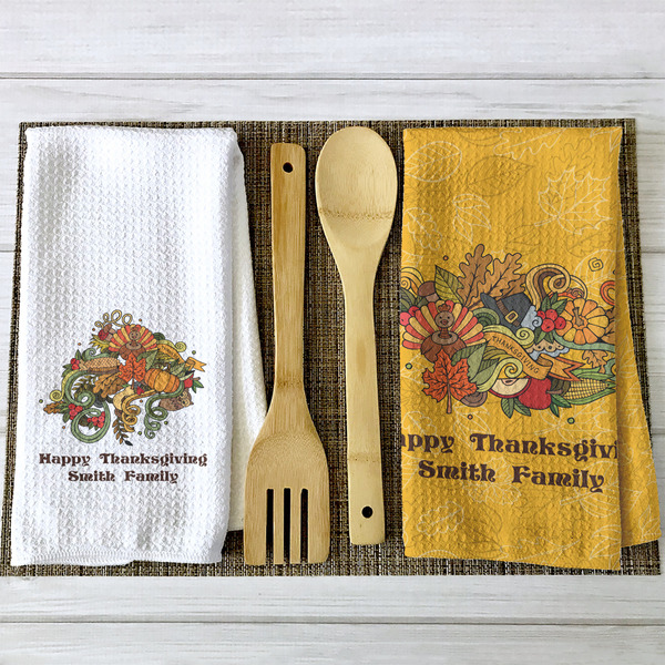 Happy Thanksgiving Waffle Weave Towels - 2 Print Styles