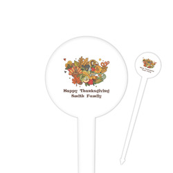 Happy Thanksgiving 4" Round Plastic Food Picks - White - Single Sided (Personalized)
