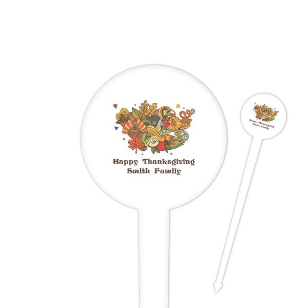 Custom Happy Thanksgiving 4" Round Plastic Food Picks - White - Double Sided (Personalized)